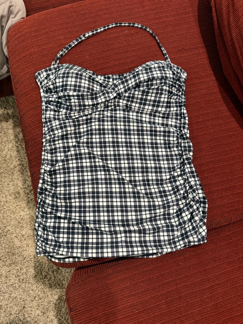 Anne Cole Black and White Plaid Swim Tankini Top